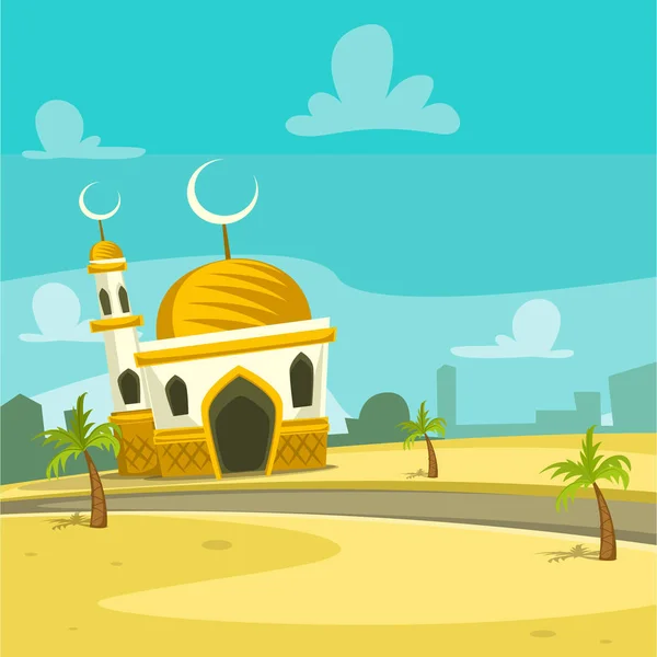 Vektor Cartoon Moschee Gebäude Illustration Lustigem Stil Für Ramadan Und — Stockvektor
