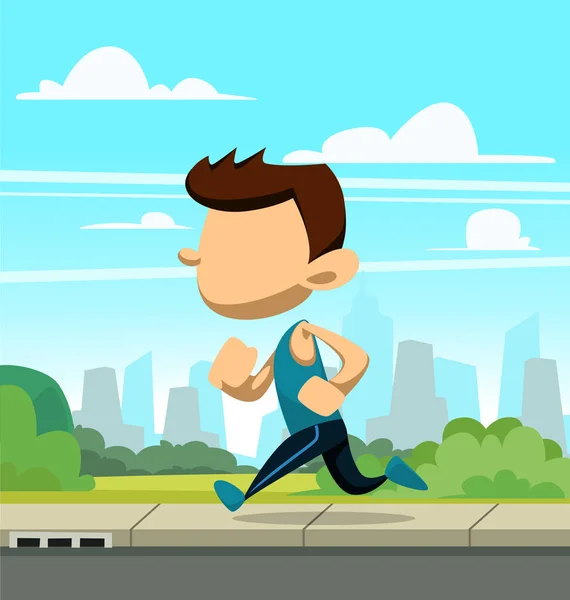Vector Cartoon Abstract Semi Flat Healthy Lifestyle Guy Jogging City — Stock Vector