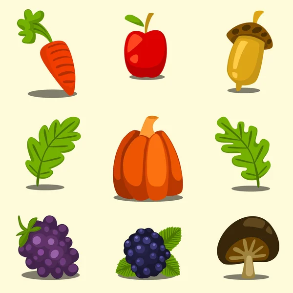 Conjunto Frutas Legumes Outono Fundo Claro —  Vetores de Stock