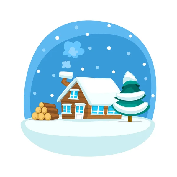 青の背景に素晴らしい冬景色の家 — ストックベクタ