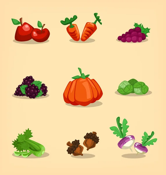 Conjunto Frutas Legumes Outono Fundo Claro —  Vetores de Stock