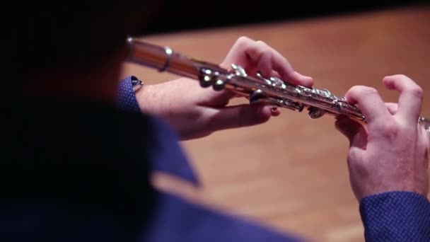 Flautista Profesional Actuando Escenario Las Manos Cerca — Vídeos de Stock