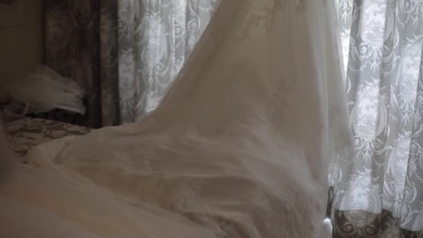 Wedding dress hanging — Stock Video