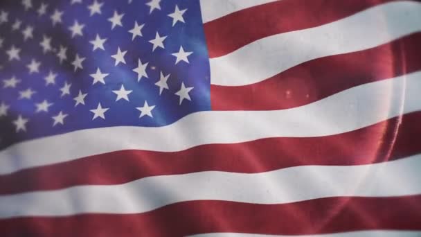 Amerikanska Flaggan Animation Närbild Skärpedjup — Stockvideo