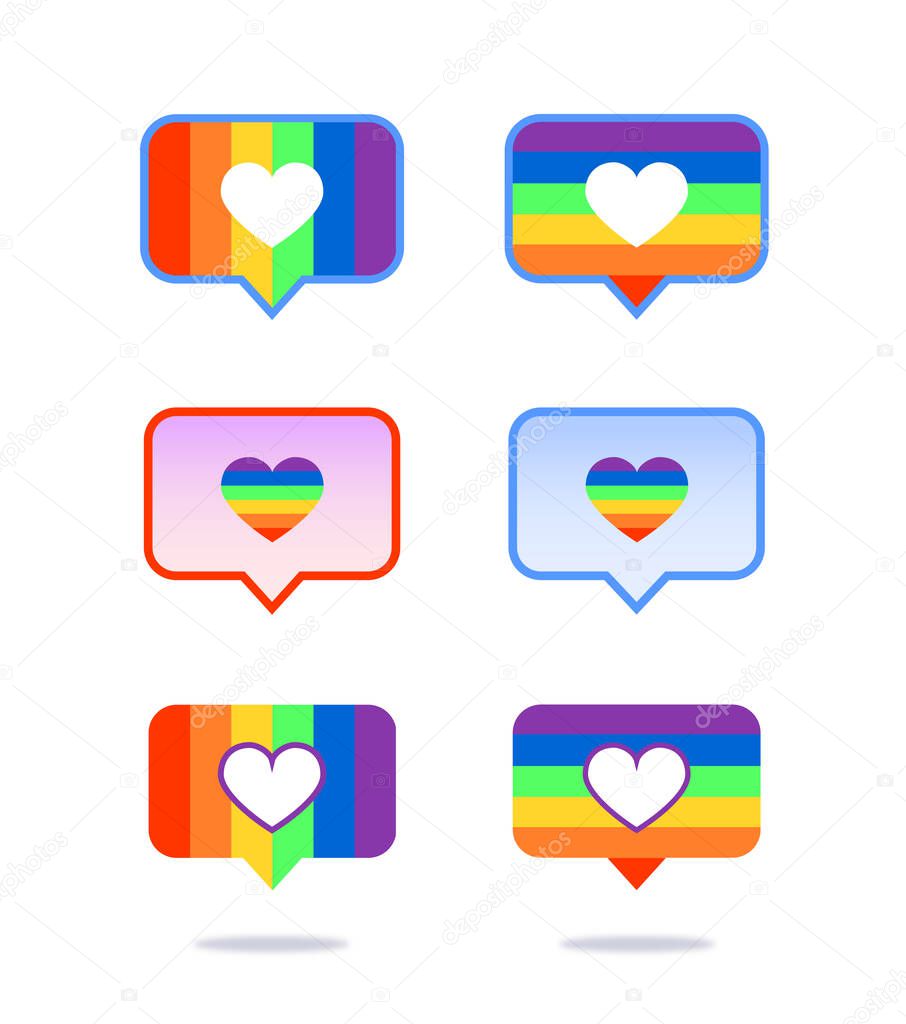 Ilustracao vetor, like, dislike, gay, lgbt, lgbtqi+, arco iris, lesbica, rede social, facebook, coracao, amor, botao, web, icone, gostei, nao gostei, jovem, internet, comentario, facebook, web, 