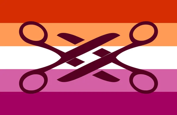 Ilustracao Bandeira Lesbica Sexo Lesbico Lesbian Flag Scissoring Lgbt Tesourinha — 图库矢量图片
