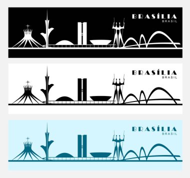 Ilustracao Katedrali de Brasilia, Congresso Nacional, Ponte JK, Torre de TV Digital, Obra Dois Guerreiros, Oscar Niemeyer, Brezilya, Brasil, arquitetura, edificacao, Cathedral, Distrito Federal, df, logo, vetor, turismo, monumentos, travel, silhueta, DF