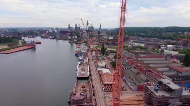 Dockyard Crane and Ship - Drone Stock Video