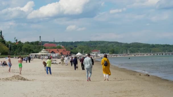 Folk som går på stranden Stockvideo