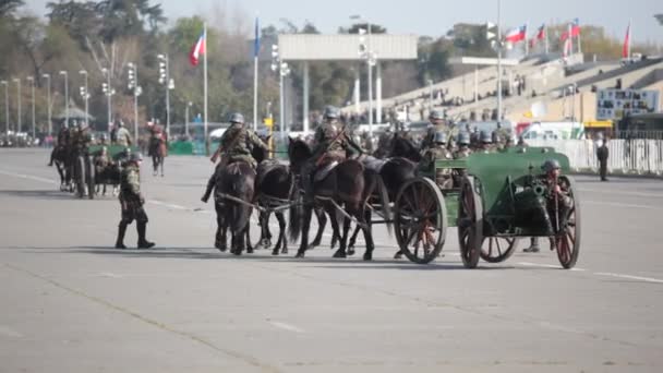 Santiago Chili September 2011 Ongeval Met Paarden Trekken Een Oude — Stockvideo