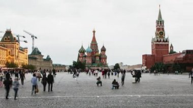 Kızıl Meydan Timelapse, St Basil Katedrali ve Kremlin Moskova, Rusya