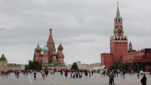 黄昏时分红场 圣巴西尔大教堂和克里姆林宫的时移 莫斯科 俄罗斯 — 图库视频影像