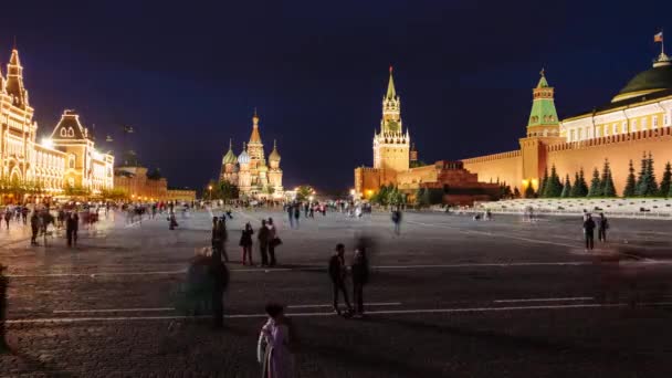 Zeitraffer Rotes Quadrat Basilikumkathedrale Und Kreml Bei Nacht Moskau Russland — Stockvideo
