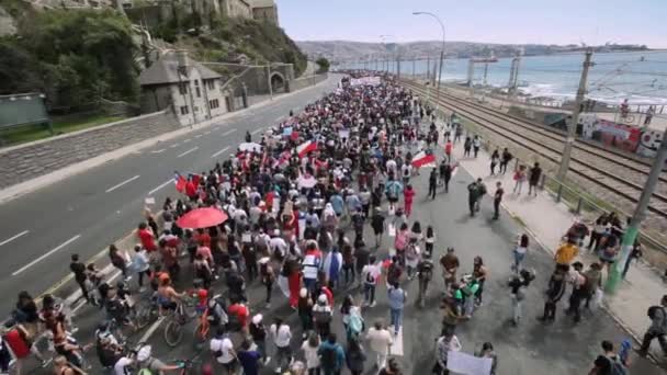 Valparaiso Chile 2019 Október Tiltakozók Vonulnak Vina Del Mar Ból — Stock videók