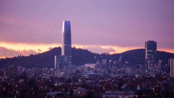 Timelapse Santiago Skyline Anochecer — Vídeos de Stock