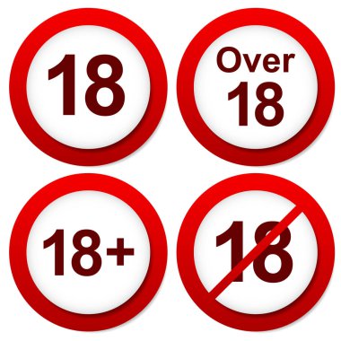 Kırmızı Yaş kısıtlama işaretleri. 18 ' den fazla işaret