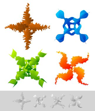 Dört element vektörü. Doğa, bitki örtüsü, yangın, hava, zemin, bitkiler, 