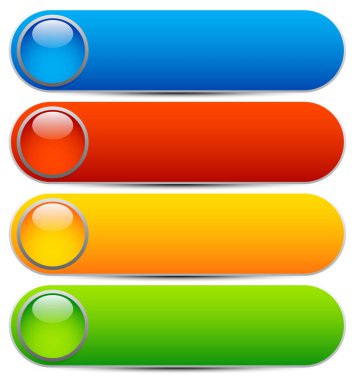 Parlak düğmeler, afiş. Yuvarlatılmış dikdörtgen şekilleri. Renkli Vect