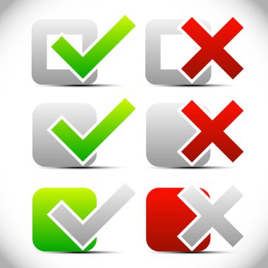 Onay işareti, çapraz semboller. Checkboxes.