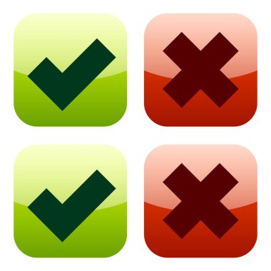 Parlak modern simgeler, kalın onay işareti ve çapraz koymak