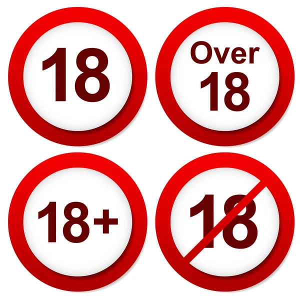 Señales de restricción de edad roja. Más de 18 señales — Foto de Stock