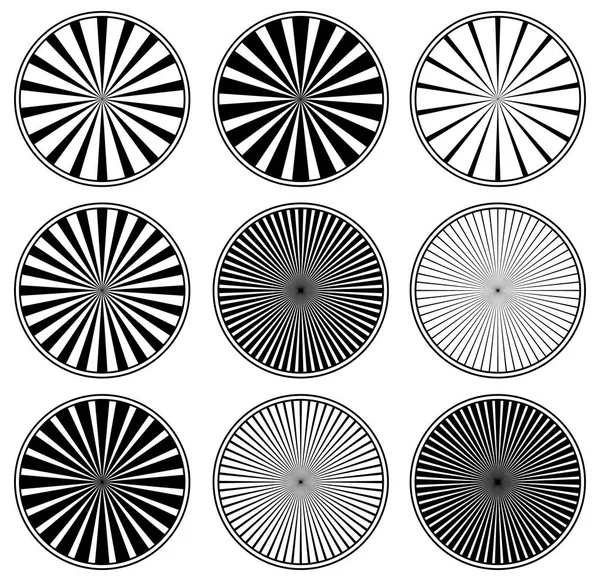 Conjunto vectorial de líneas radiantes convergentes. Conjunto de 9 versiones , — Foto de Stock
