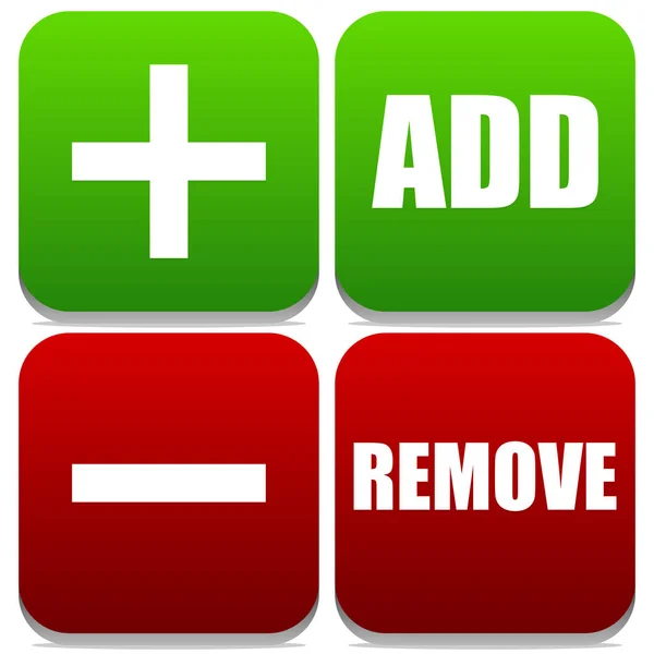 Add and Remove Buttons with Labels and symbols — Stock Photo, Image