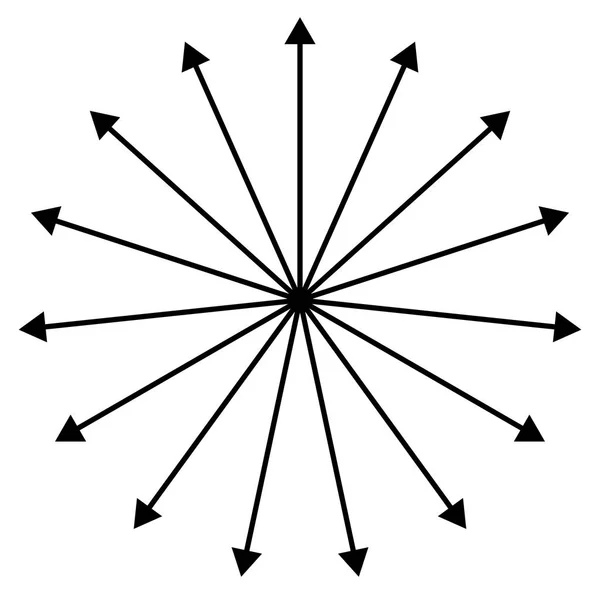 Straight lines spreading outside from center, black arrows like — Stock Photo, Image