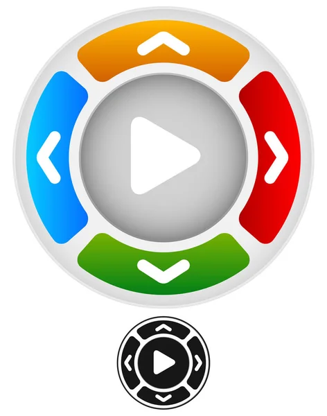 Arrows in four direction with play button at center — Stock Photo, Image