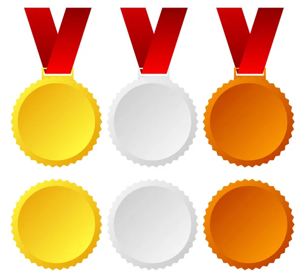 Oro, plata, medallas de bronce, insignias gráficos vectoriales. Trofeo, gana. —  Fotos de Stock