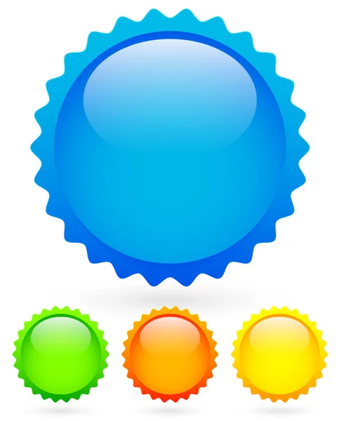 Vibrant, bright badges in 4 colors with highlight and shadow. Bl — Stock Photo, Image