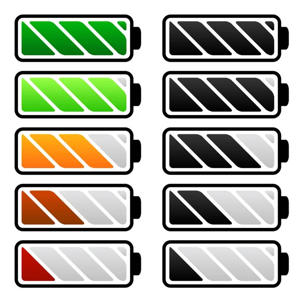 Durata della batteria, indicatori di livello della batteria. Vettori della batteria . — Foto Stock