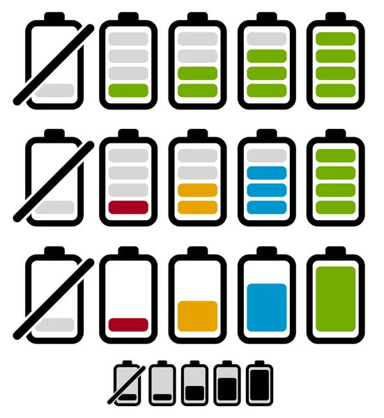 Batterij niveau of leven indicator set. gesegmenteerde en bar stijl ver — Stockfoto