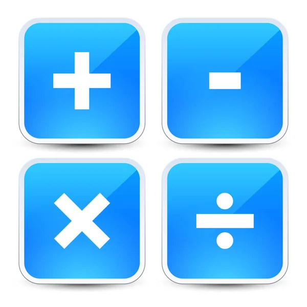 สัญลักษณ์คณิตศาสตร์บนพื้นหลังสีฟ้า (การเพิ่มเติม, การลบ, การคูณ — ภาพถ่ายสต็อก