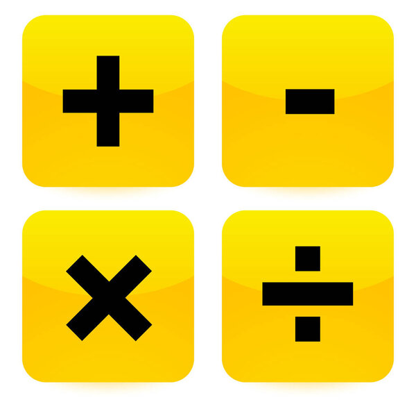 Bright, vivid math symbols (addition, subtraction, multiplicatio