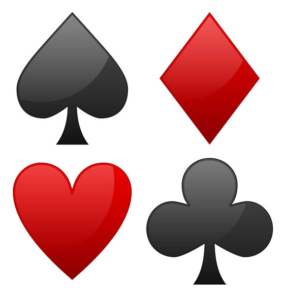 Card suit symbols. Spade, heart, diamond and club symbols.
