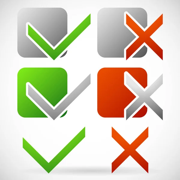 Set of Various Simple Check mark and Cross Symbols — Stock Photo, Image