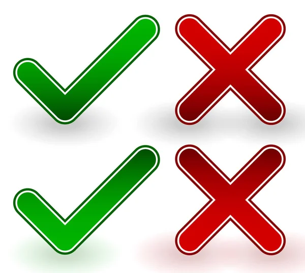 Marca de verificación verde y conjunto de cruz roja — Foto de Stock