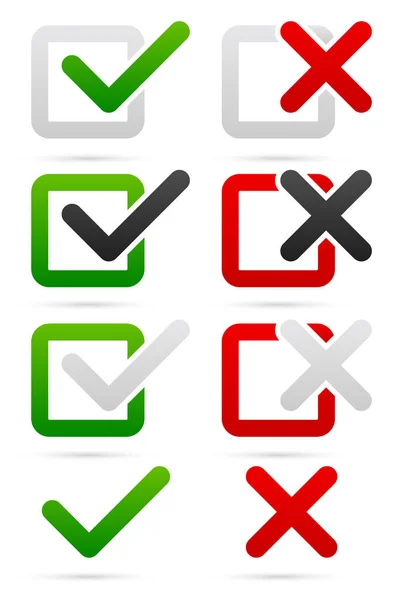 Stylish checkmark and cross set with green, red and grey colors — Stock Photo, Image