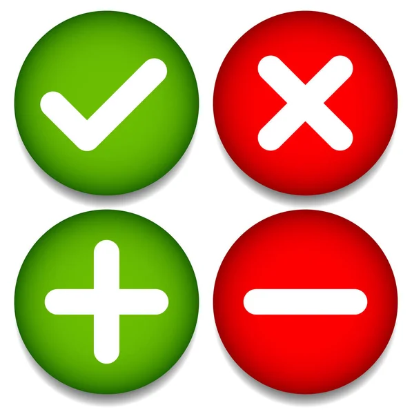 Conjunto de 4 ícones com marca de seleção, cruz e mais, menos sinais . — Fotografia de Stock