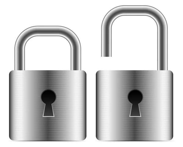 Metallic padlocks - open closed padlocks — Stock Photo, Image