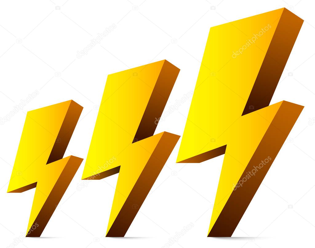 3d Thunderbolts, thunders, sparkles, electricity symbols