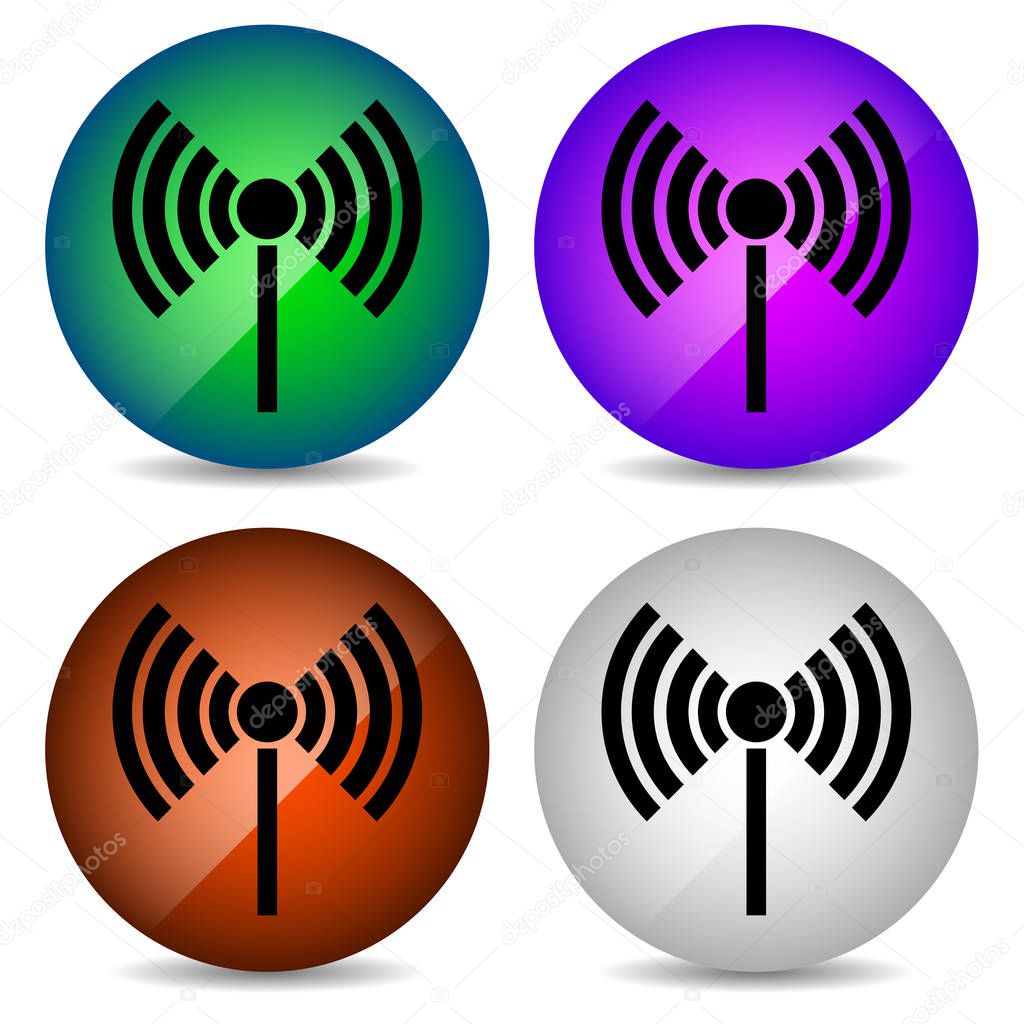 Radio tower, radio transmission, wireless connection, antenna, transmitter icons vector elements.