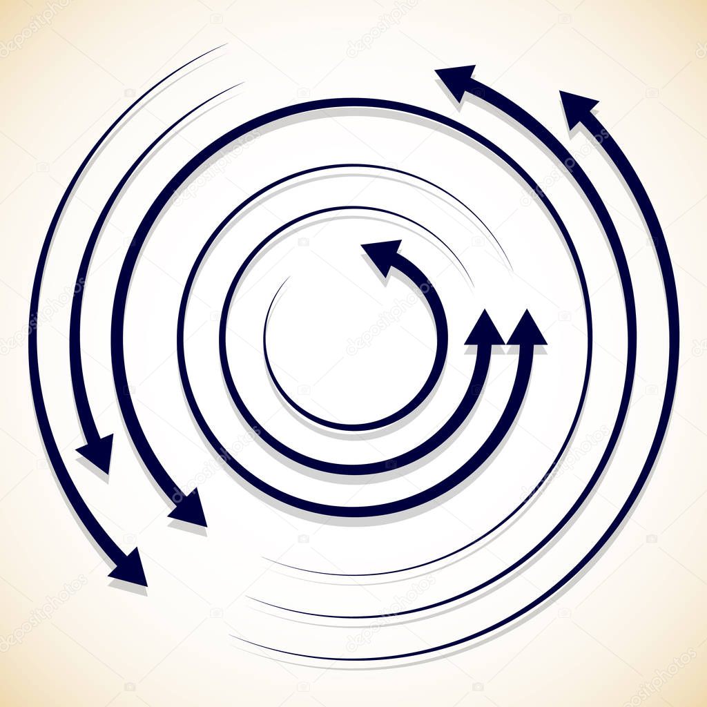 Concentric circulating, rotating arrows, circle arrows. Vector.