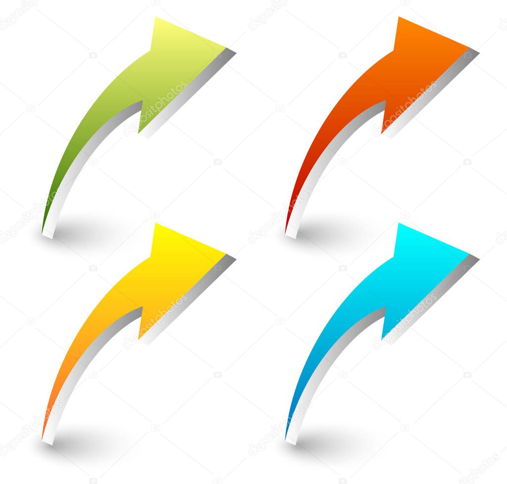 3d curved, bent arrows in four colors