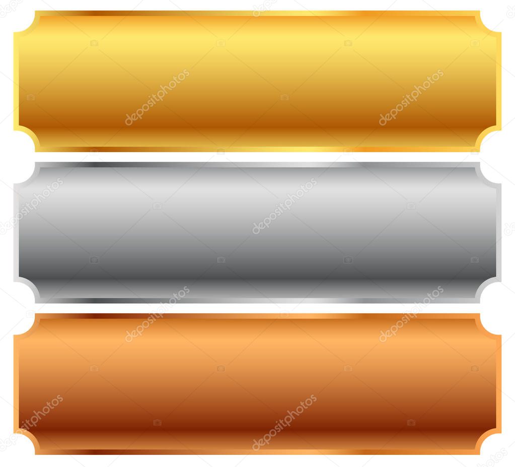 Gold, silver, bronze bars, banners. Editable vector.