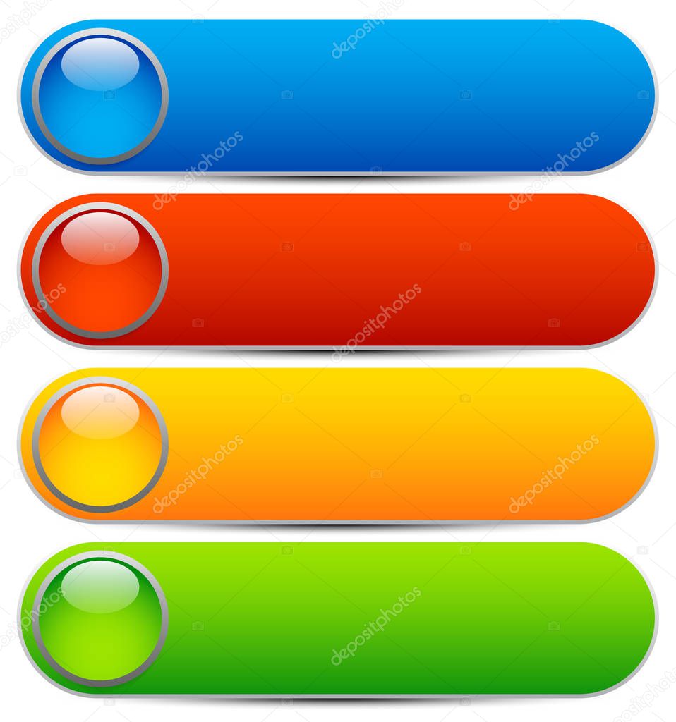 Botones brillantes, pancartas. Rectángulo redondeado formas. Colorido vecto  — Foto de stock © vectorguy #252857834, image size:958x1024