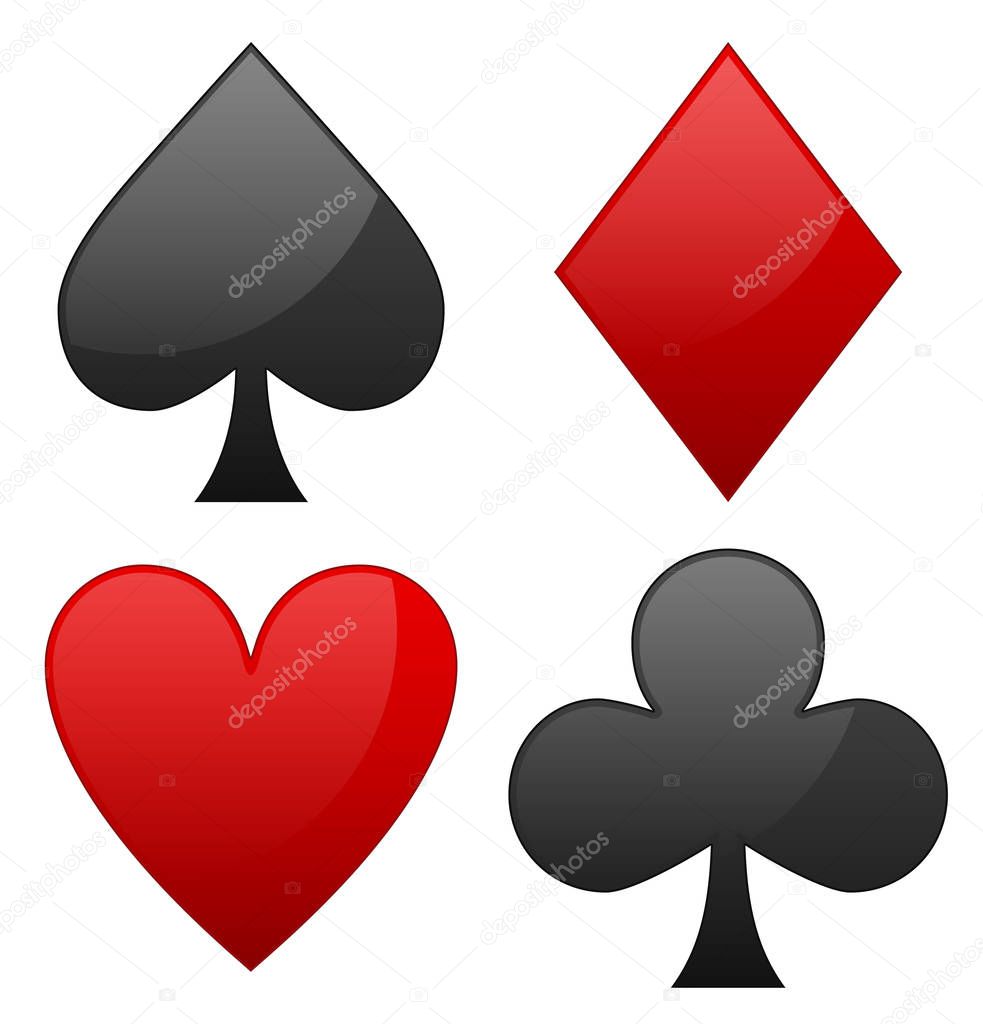 Card suit symbols. Spade, heart, diamond and club symbols.