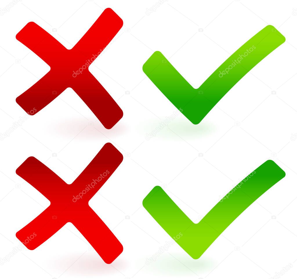 Green checkmark and red cross set