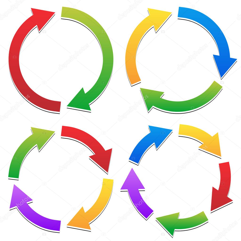 Colorful Circular Arrows Set with 2, 3, 4, 5 Segments. Arrows fo